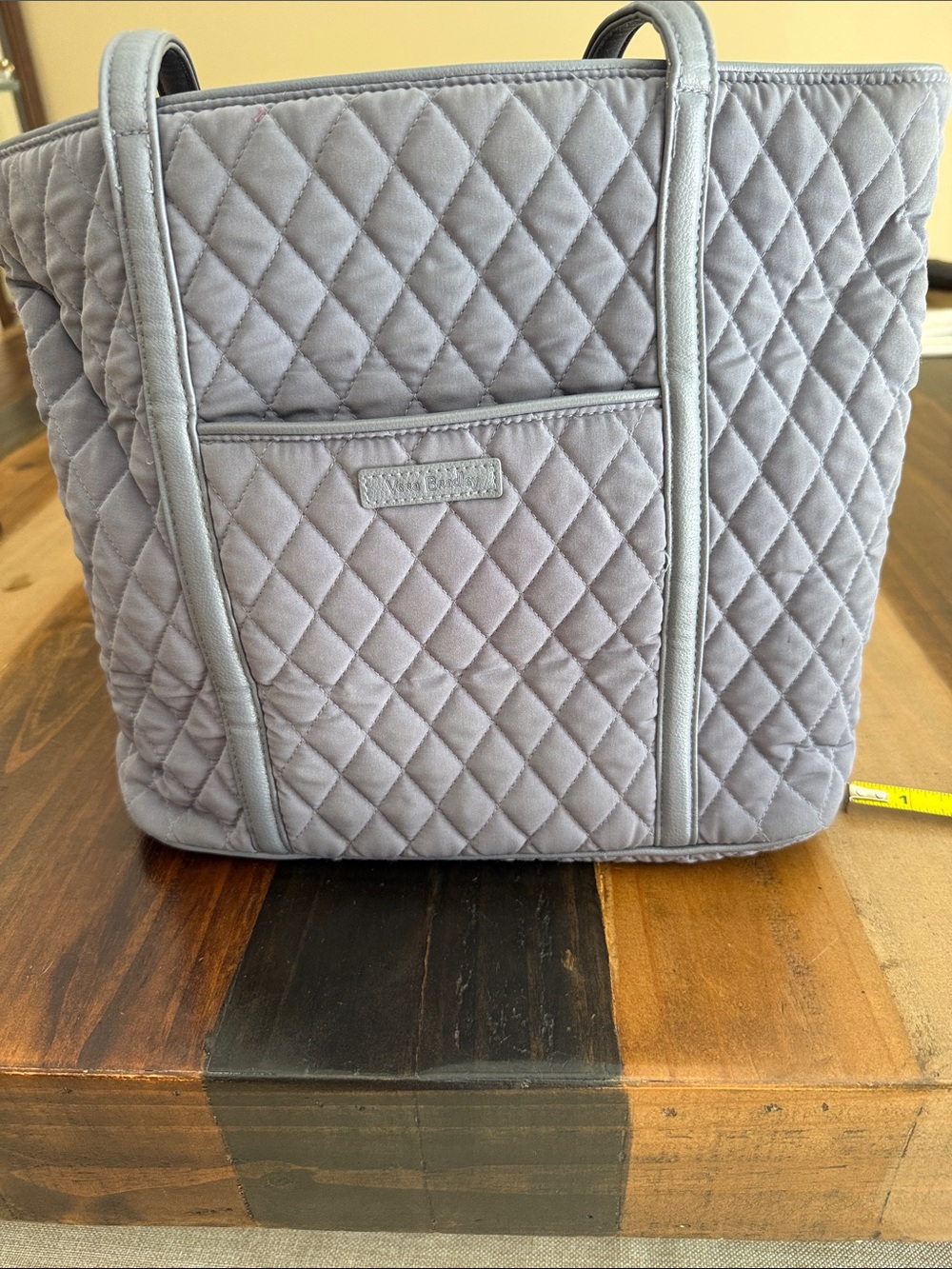 Vera Bradley Quilted Light Gray Tote with Logo Patch